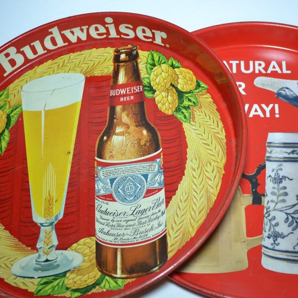 2 Vintage Beer Trays Budweiser Utica Club - Picture 1 of 12